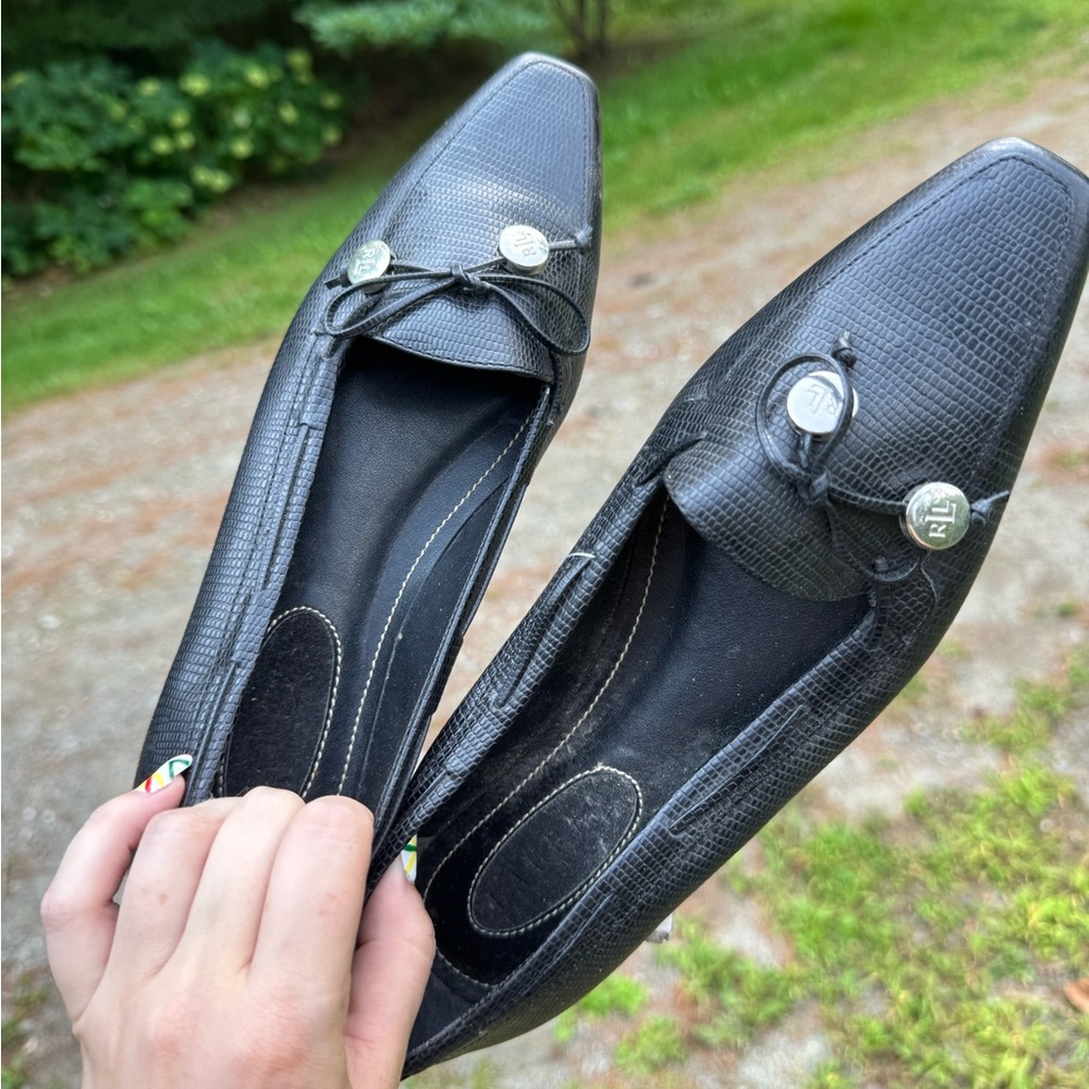 Ralph Lauren Black Flats with Silver Accents